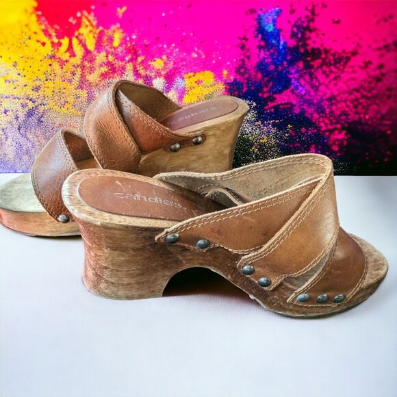 Chunky Wedge Heel Y2K Candies Tan Hippie Punk Vintage Studded Size 7 - Picture 3 of 10